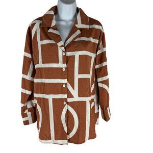 Womens Vintage Style Geometric Print Button-Up Shirt Size S